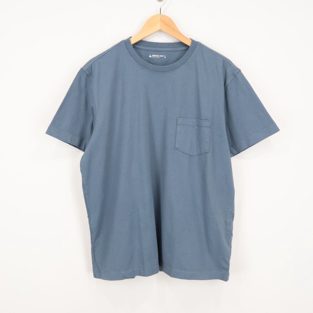 American Giant Men's Short Sleeve Pocket Tee Stormy Weather Blue Size L NWOT